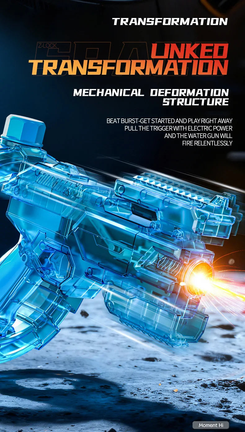 Gatling Rotating Electric Water Gun with Light-Up High Speed Continuous Shooting Powerful Water Blaster Summer Outdoor Toy