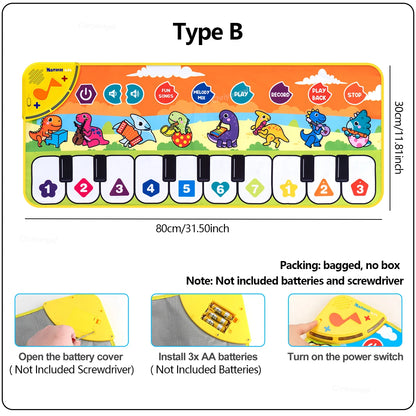 Piano Dance Mat for Kids 80*30cm Music Play Mat with Demo Songs Toddlers Floor Keyboard Musical Carpet Girl Boy Birthday Gifts