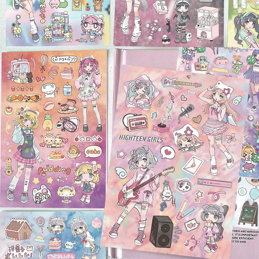 16Sheets Fantasy Dream Girl's Illustrated Guide Graffiti Stickers DIY Toys for Phone Bottle Travel Bag Decals Creative Gifts