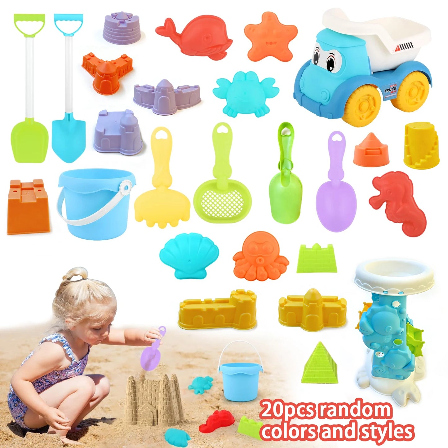 OceanX 15-in-1 Beach Explorer Kit - STEM Sand & Water Play Set with Detachable ATV & Hydraulic Shovel