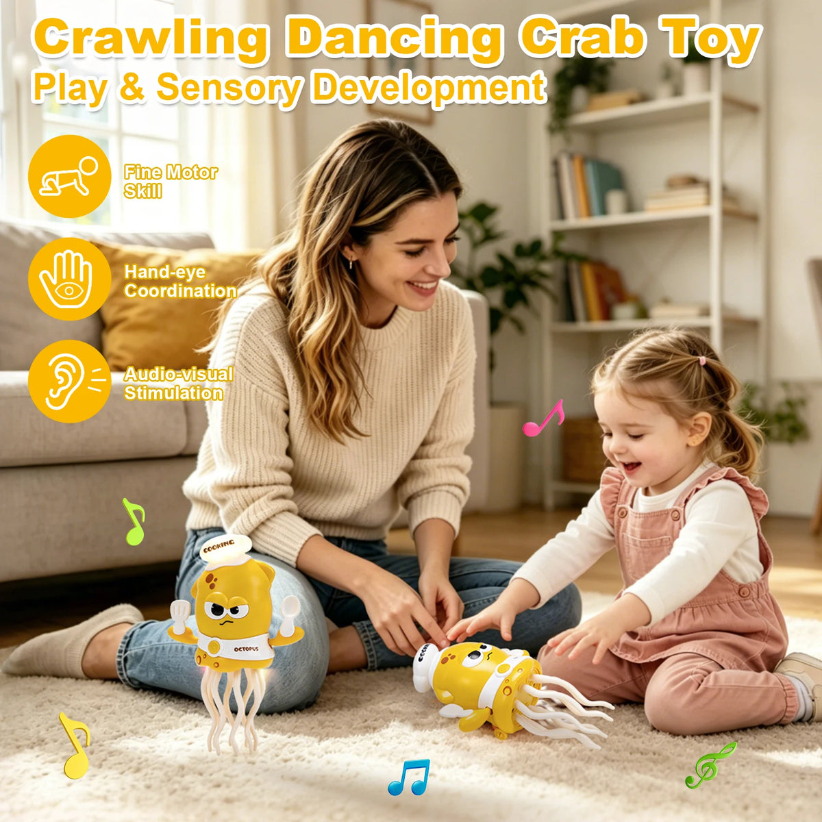 Electronic Dancing Squid Toys with Light&Music Funny Induction Lying Flat Squid Toddler Interactive Development Tummy Time Gifts