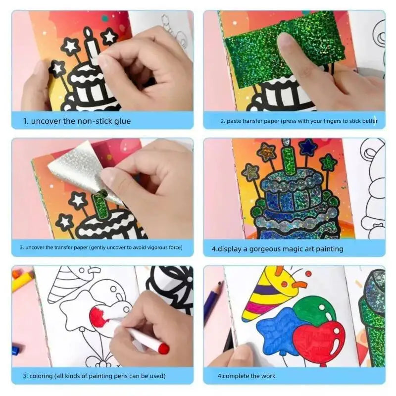 Cartoon Art Sticker Book DIY Handmade Foil Art and Crafts Coloring Books Painting Drawing Craft Toys for Children Gift