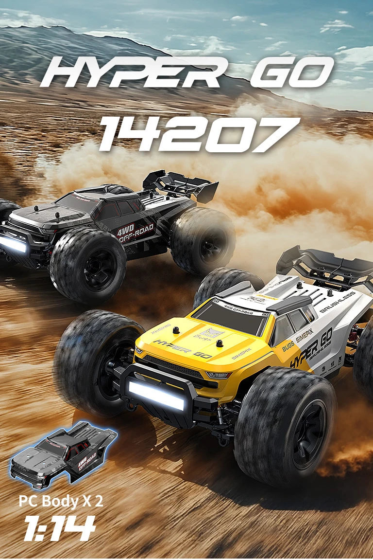 MJX Hyper Go 14207 1/14 Brushless RC Car RTR Dual Car Shells 4WD Off-Road Vehicle Professional Proportional Control RC Car