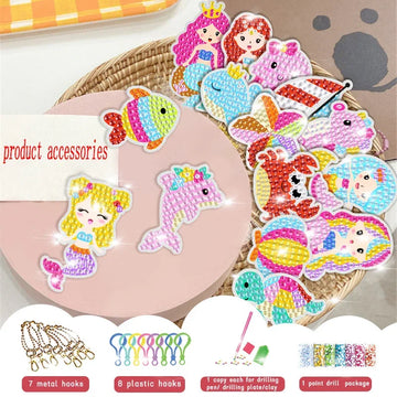 15 Piece Diamond Painting Handicraft Set for Children's Handmade DIY Mermaid Animal Keychain as a Gift for Children's