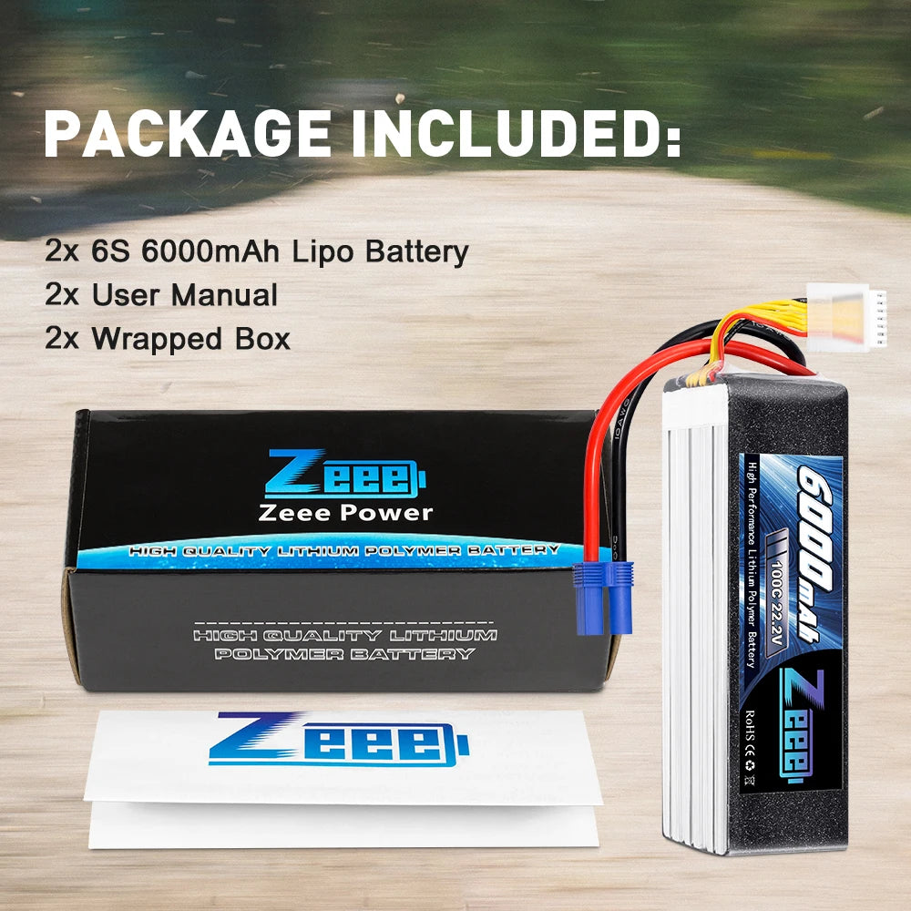 Zeee 6S 6000mAh Lipo Battery 22.2V 100C Softcase with EC5 Plug Lipo Battery for RC Car RC Airplane RC Helicopter RC Model Parts
