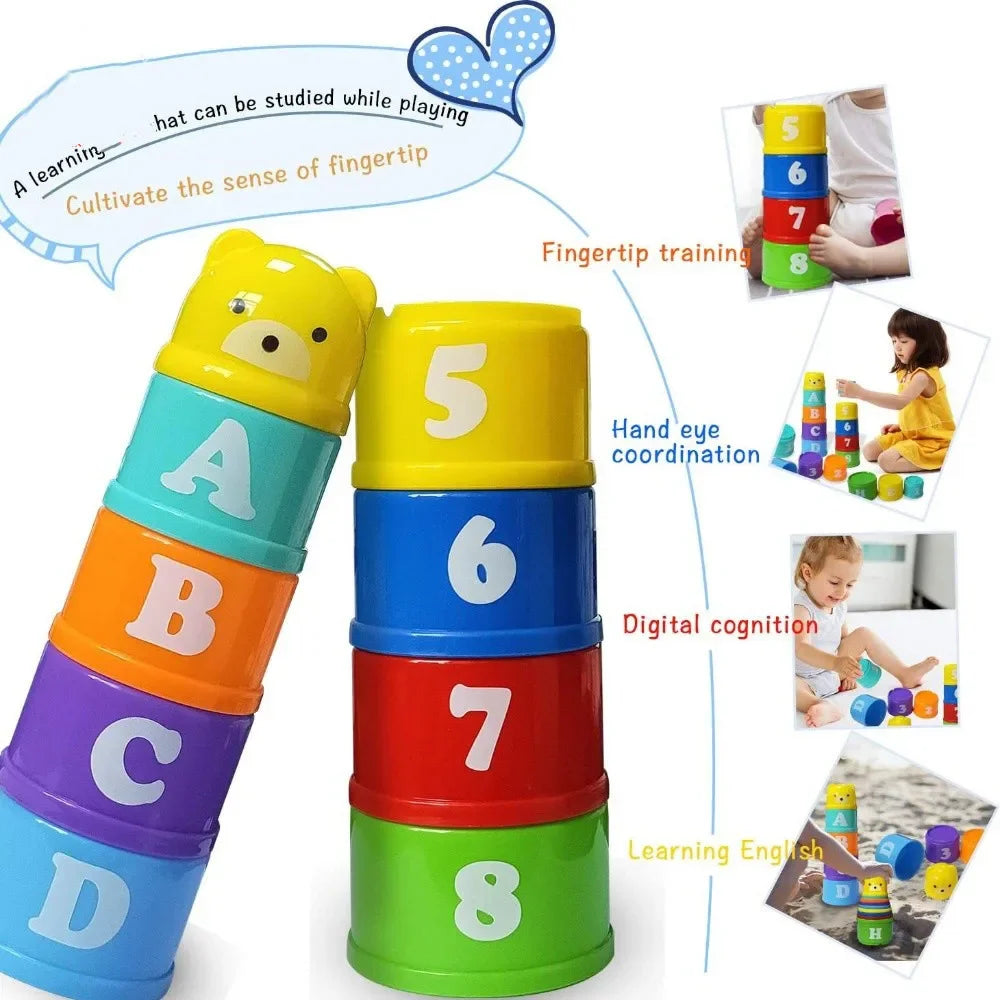 Baby Montessori Cup Stacking Toys Beach Pool Bathtub Educational Toys for Toddler Infant 0-12 Month Xmas Gift