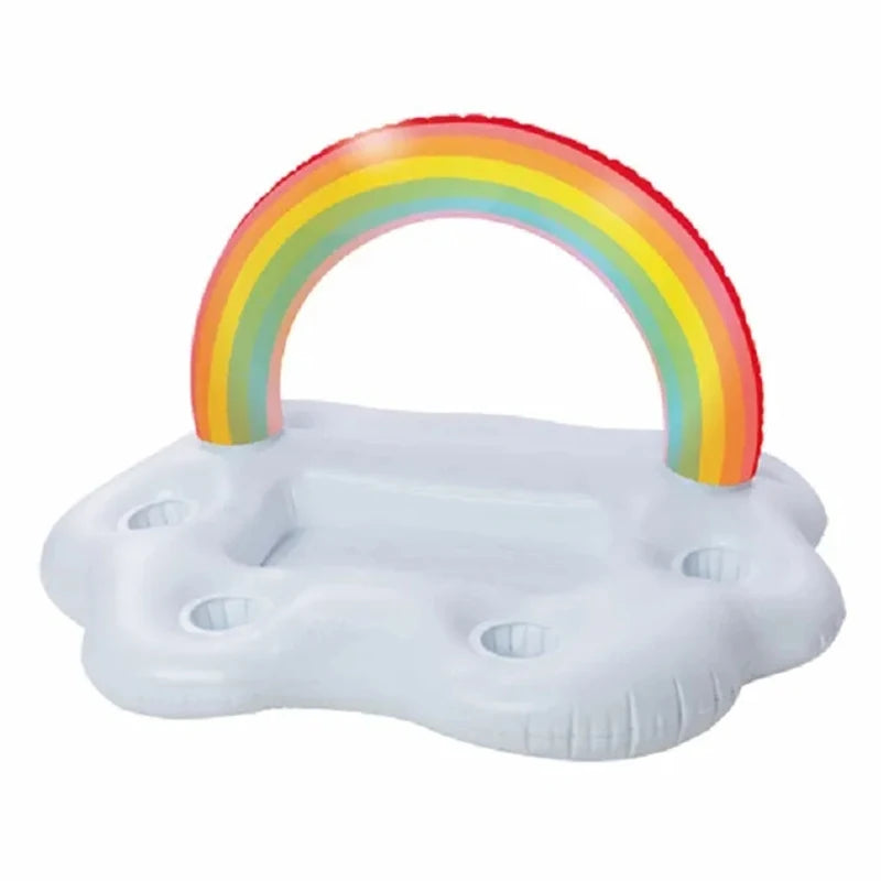 Summer Rainbow Inflatable Toys Beer Drinking Cooler Table Bar Tray Beach Swimming Pool Party Float Inflatable Ring Water Toy