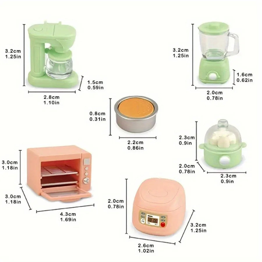 1:12 Scale Kitchen Set - Realistic Microwave Oven, Rice Cooker, Egg Boiler, Soy Milk Maker with Filter, Perfect Play House Toy
