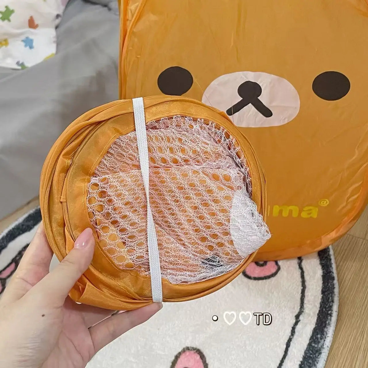 Anime Rilakkumass Mesh Folding Large Capacity Laundry Basket Portable Storage Frame Dormitory Household Laundry Basket Gifts