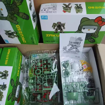 SD Chibi Mecha 4 Styles Set Assembly Model Kit With Weapon Shield Articulated Desktop Collectible Toy Gift