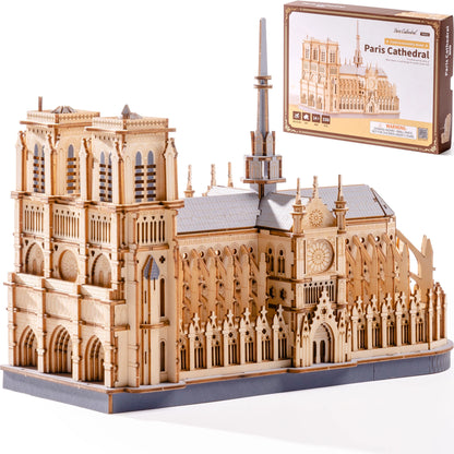 ROKR 3D Wooden Puzzles for Adults, Scale 1: 460 Notre Dame de Paris Building Set, Architecture Wooden Model Kit Creative Gift
