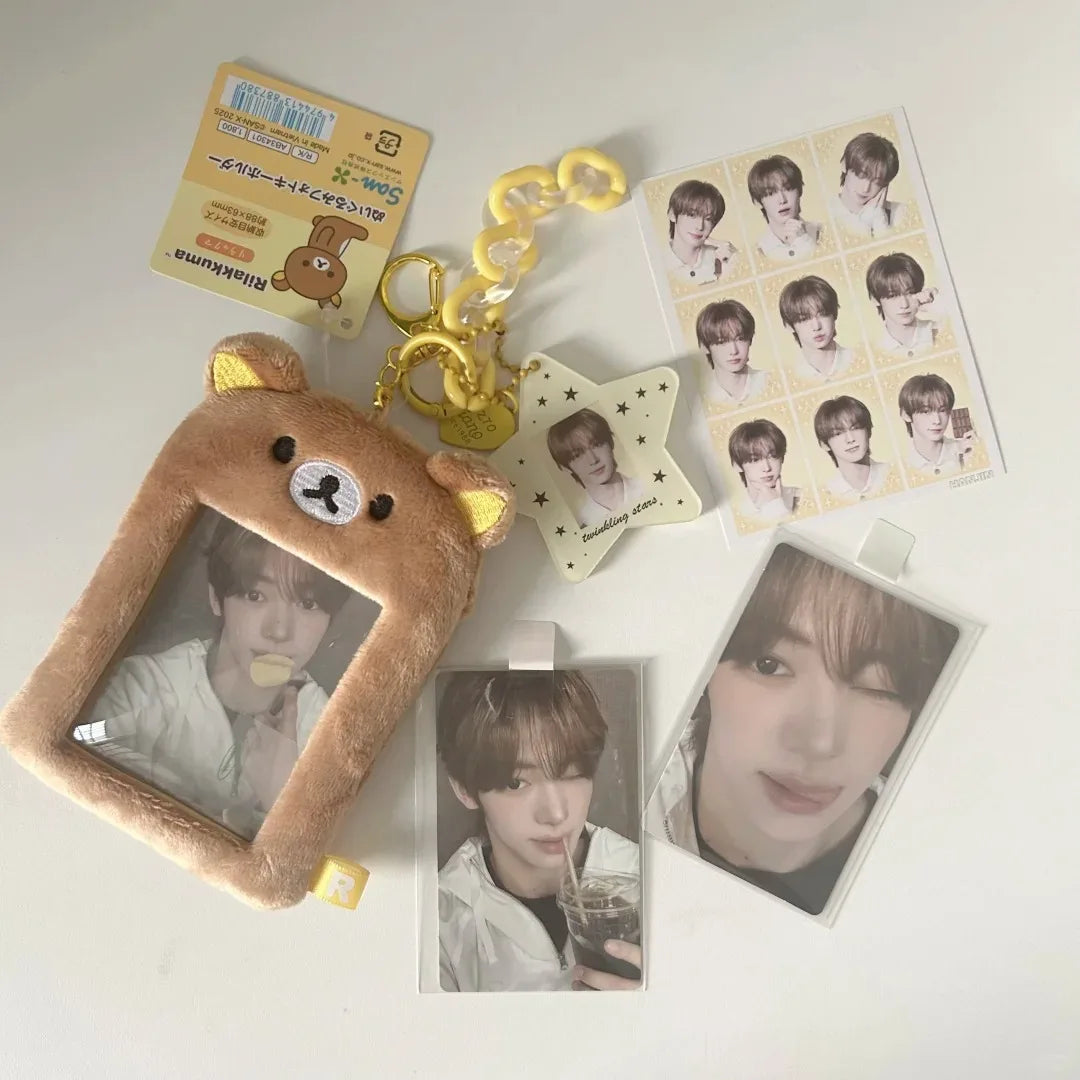 Cartoon Rilakkuma Plush Photocard Holder Key Ring Cute Soft Card Cover Bag Pendant For Kpop Photocard ID Card Protector Student