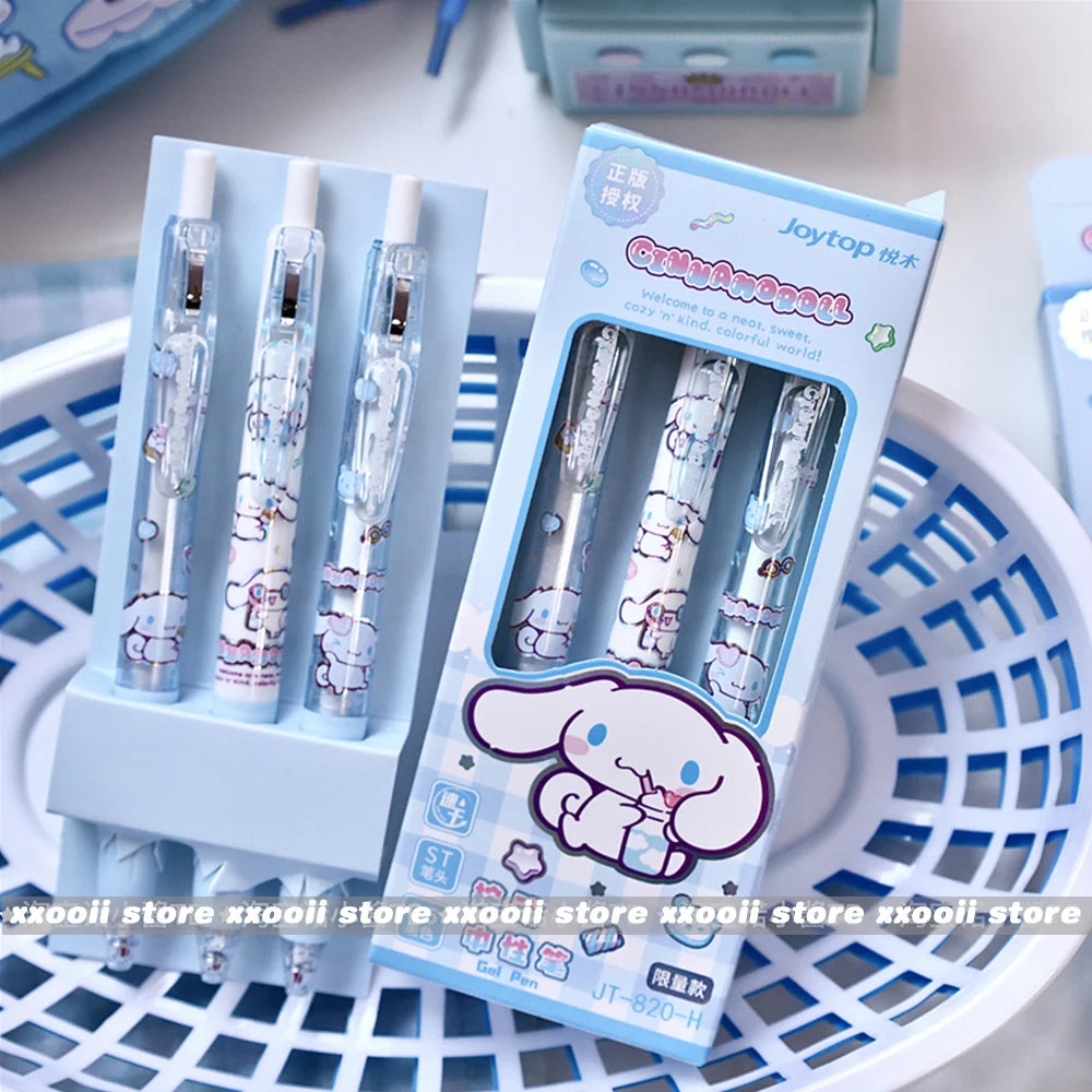 3Pcs Genuine Sanrio Hello Kitty 0.5MM Gel Pens Kawaii  Cinnamoroll Kuromi Black Pen Student Stationery Supplies School Gifts