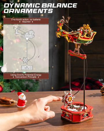 ROKR Wooden 3D Puzzle Santa on Sleigh Pendulum Dynamic Balance Toy 141-Piece DIY Model Building Kit for Desktop Decor Gift for Adults Kids