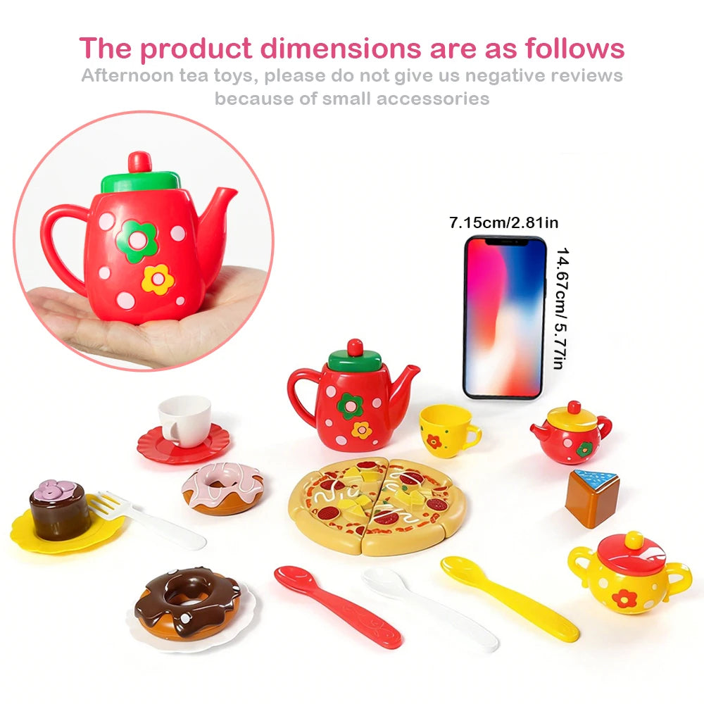 27 pieces of little girl tea party set, simulation kettle set, princess tea time toy kitchen with teapot and cup, donut pizza,