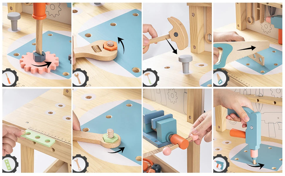 ROBUD Wooden Toy Workbench Tool Bench Set for Kids with Electric Drill Pretend Play STEM Learning Gift for Boys Girls Age 3+