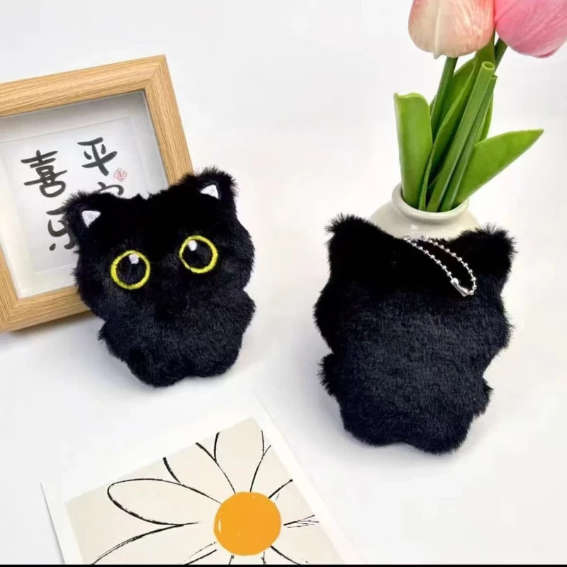 New Kawaii Big Eyes Cat Plush Doll With Scarf Black Cat Keychain Bag Pendant Cartoon Kitten Ornament Holiday Gift For Dear