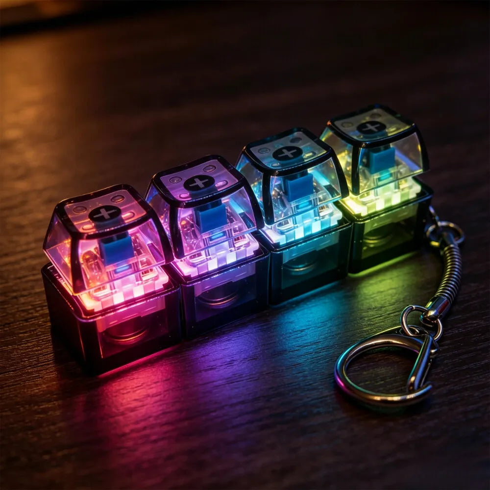 Luminous Keyboard Keychain, Pressable LED Button Fidget Toy,Office Desk Decor, Great Birthday Gift,Squeeze Relief Stress Anytime