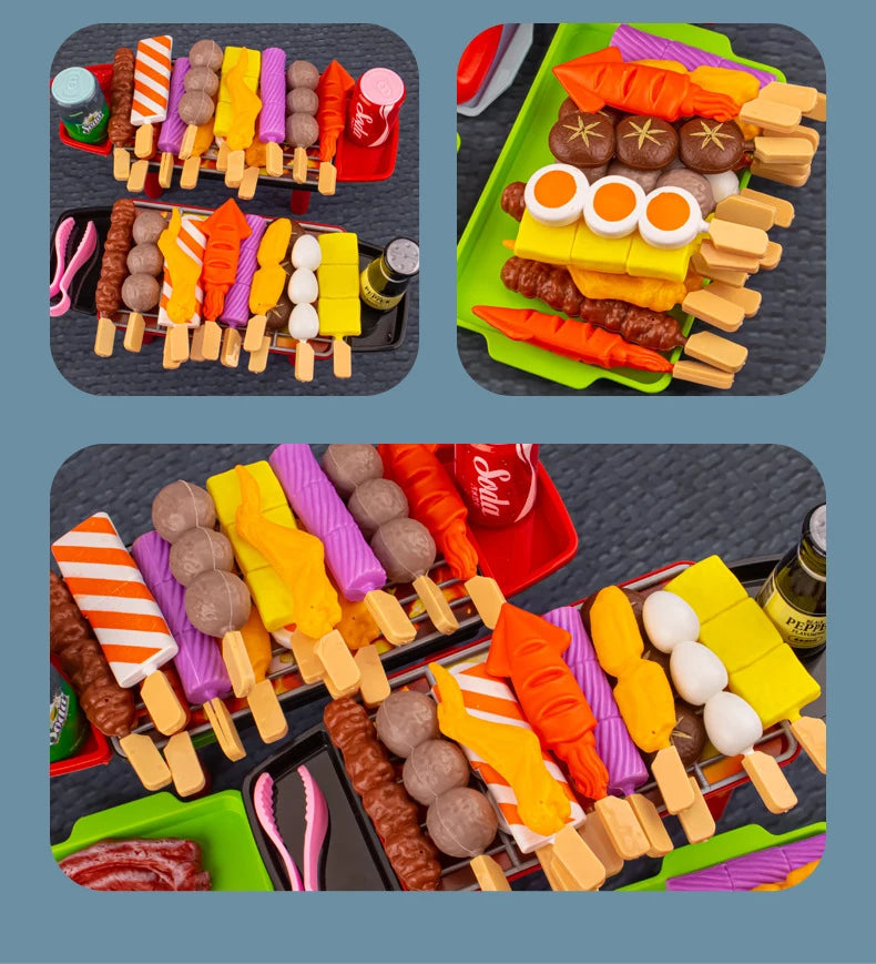 Baby Dress Up Kitchen Toys BBQ Set Kids Simulated BBQ Cookware Cooking Simulated Food Cosplay Educational Gift Toys