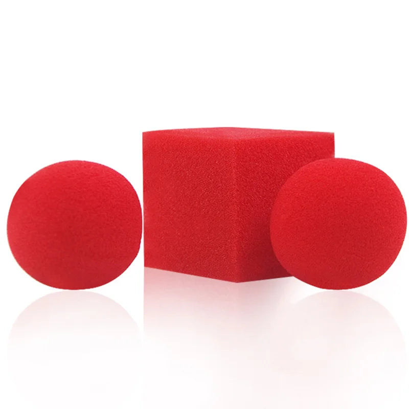 Red Balls To Square (1set=1pc square + 2pcs ball) Magic Tricks Close Up Sponge Magia Appear Vanish Magie Illusions Gimmick Props