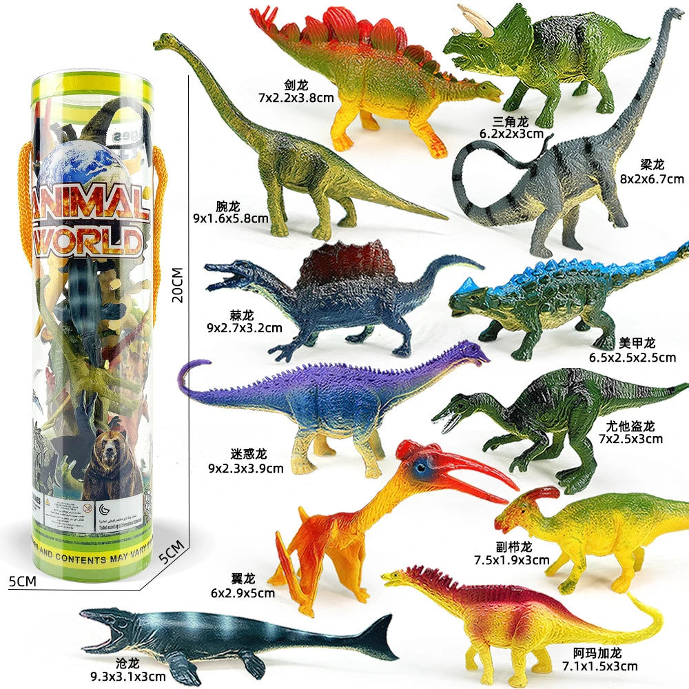 12pcs/set Updated Simulated Solid Dinosaurs Toy Model Realistic Brachiosaurus Tyrannosaurus Rex Toys For Children Christmas Gift
