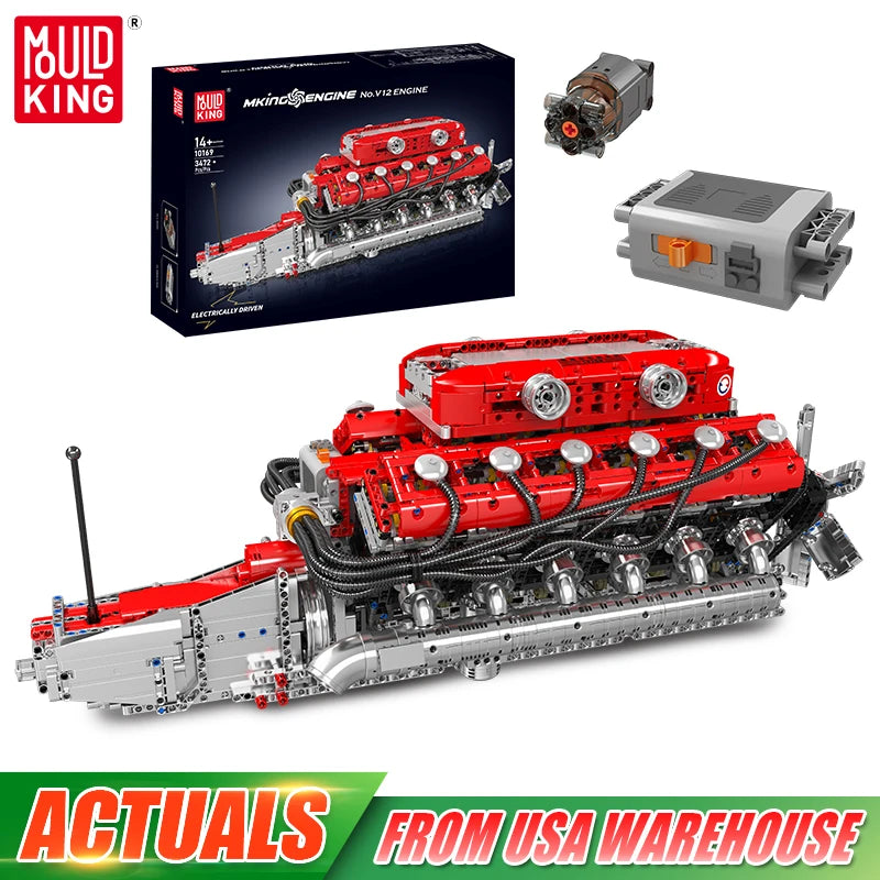 Mould King 10169 The Speed Car V12 Engine Building Block Technical Car Engine Toys Assembly Engine Brick Set Kids Christmas Gift
