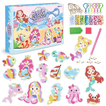 15 Piece Diamond Painting Handicraft Set for Children's Handmade DIY Mermaid Animal Keychain as a Gift for Children's