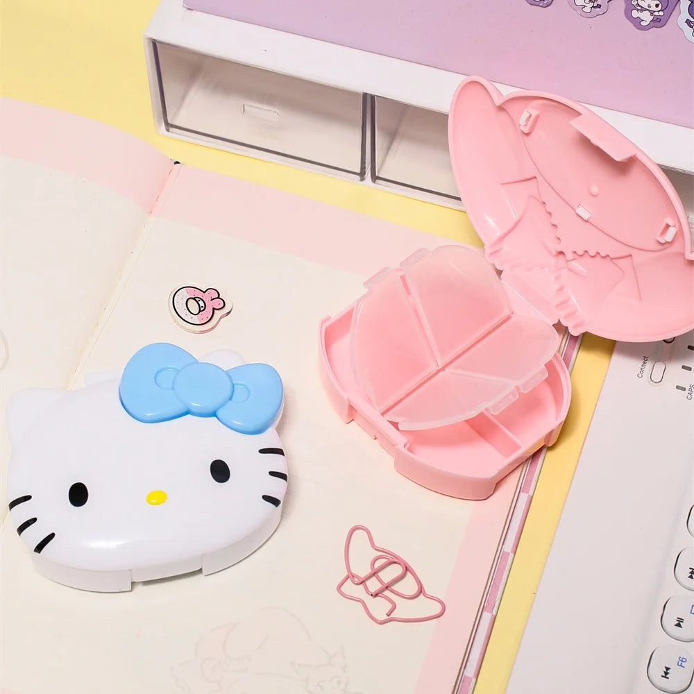 Genuine Sanrio Hello Kitty My Melody 4 Grid Portable Pill Box Travel Medicine Organizer Pill Case for Vitamin Tablet Storage