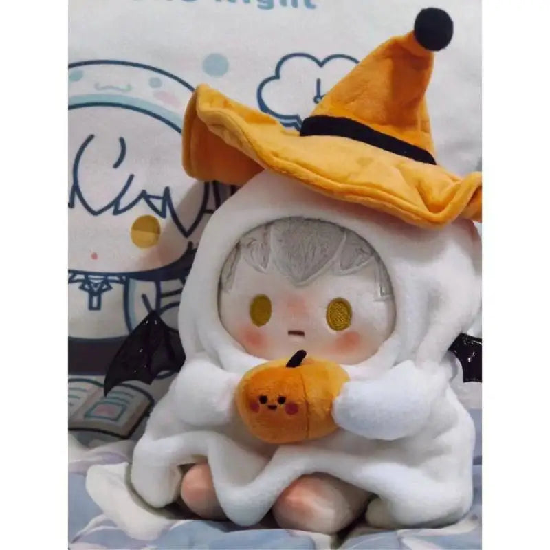 Cute 10cm Halloween Ghost Witch Hat Outfit with Pumpkin Prop for Cotton Plush Stuffed Dolls Adorable Doll Clothes