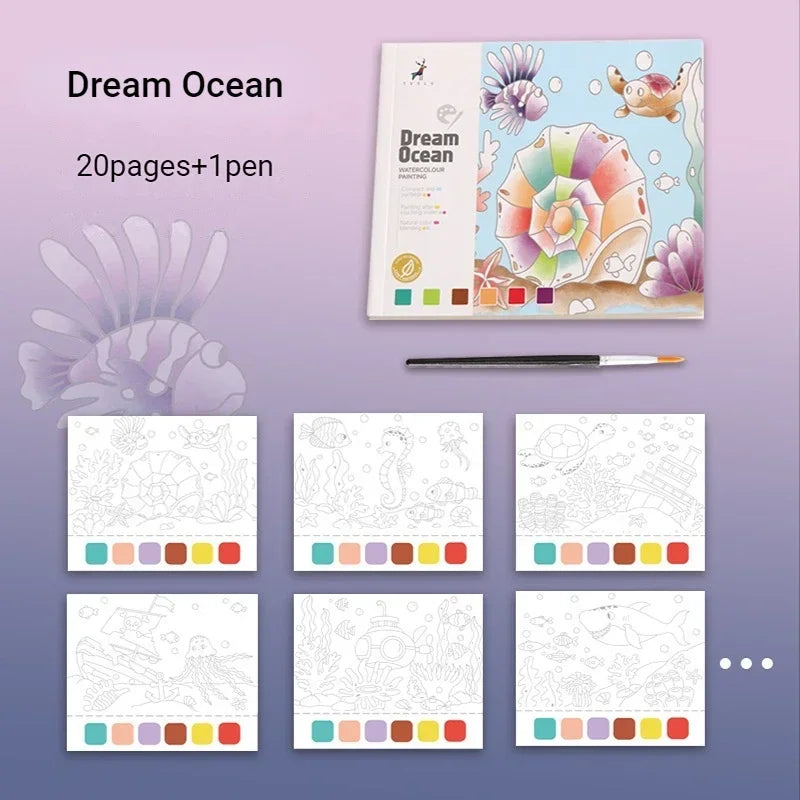 20Sheets Creative Watercolor Painting Book for Kids Fairy Tale Animal Flowers Gouache Graffiti Drawing Picture Children DIY Toys