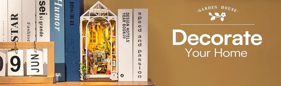 Robotime Garden Shed DIY Book Nook Kit with Furniture and LED Lamp 3D Puzzle Booknook Miniature House Model Kit for Adults