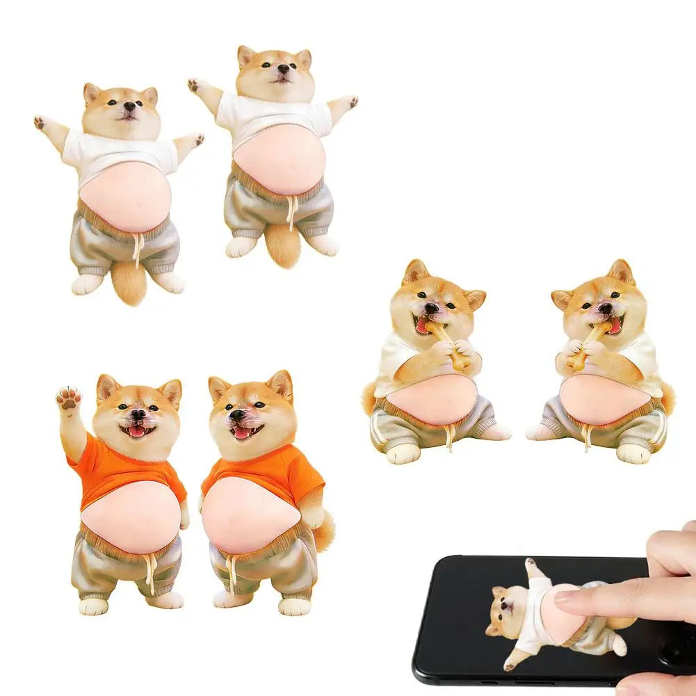 3D Shiba Inu Dog Belly Sticker, Cute Puppy in Orange Outfit with Soft Pink Background, Silicone Self-Adhesive Decal 1PCS