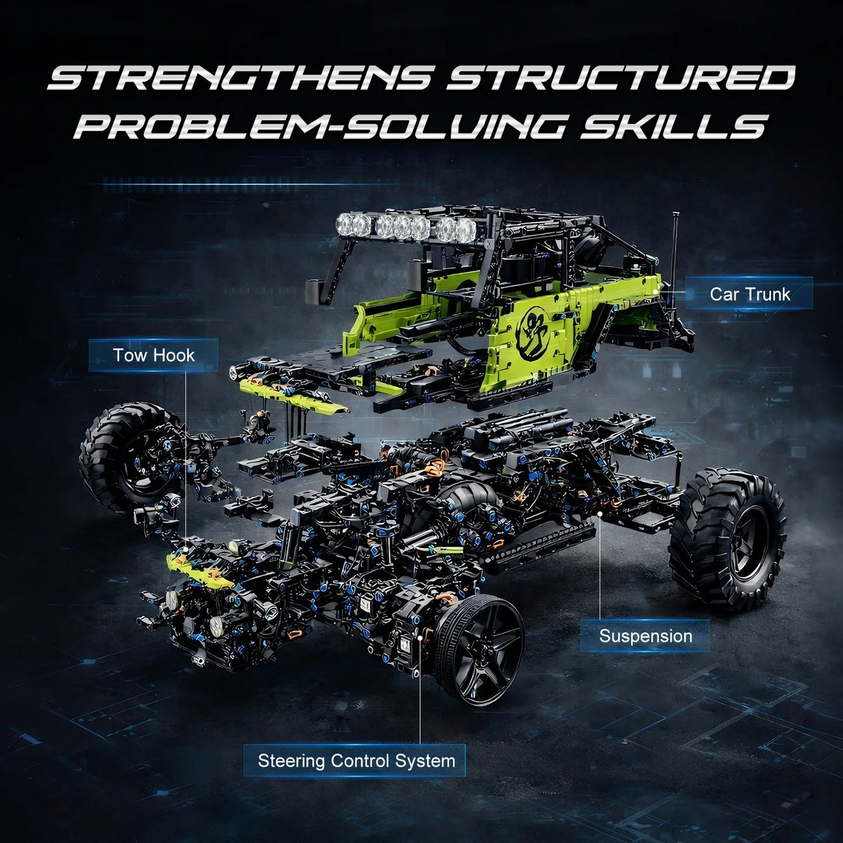 KAVOWORLD 2357PCS 1:8 MOC Technical Heavy Duty Off-Road Racing Trucks Car Building Blocks 4x4 DIY Assembly Vehicle STEM Toy Gift