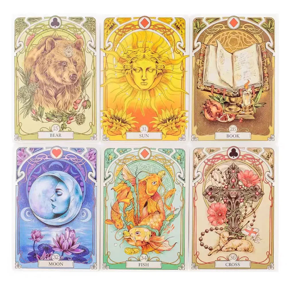 Art Nouveau Floral Romantic Oracle Cards 37Pcs English Divination Deck For Party Table Game