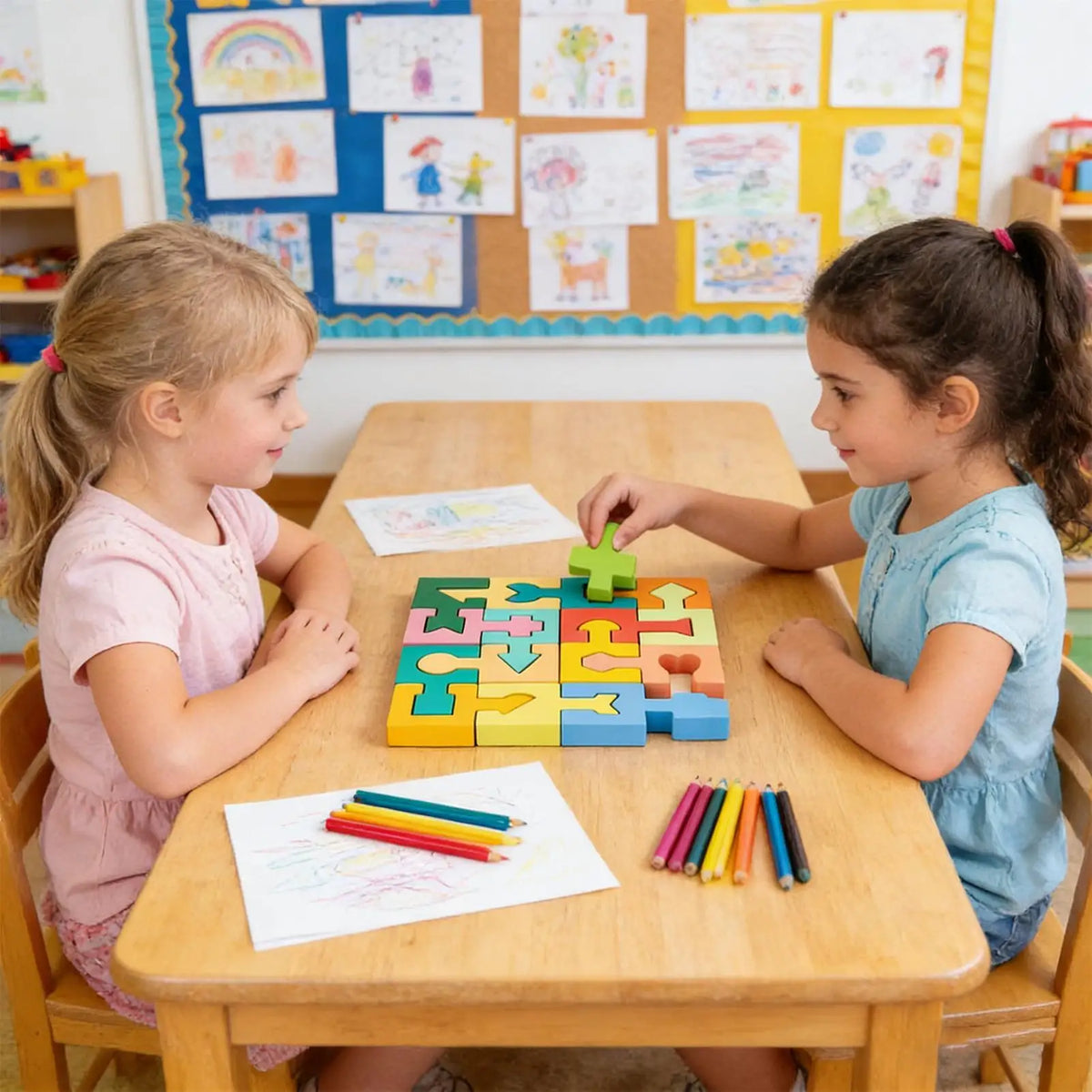 Wooden Puzzle Geometric Shape Matching Game 16 Pieces Jigsaw Puzzle for Boys Girls Ages 4-6 Learning Home School Kindergarten