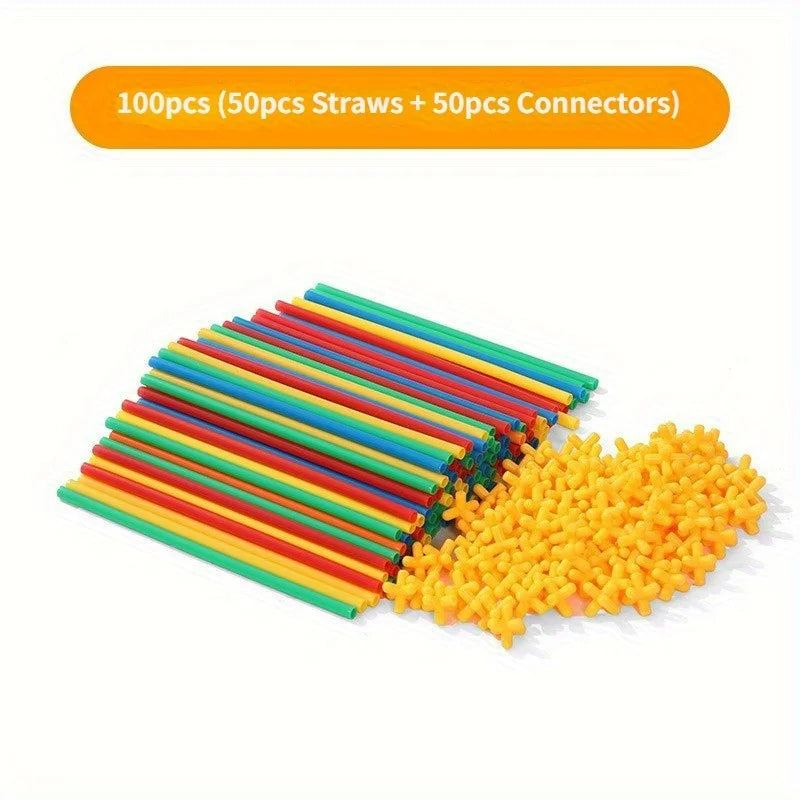Building Toys Made of Straw, a Set of Interlocking Plastic Engineering Blocks Designed for Children, Suitable As a Gift