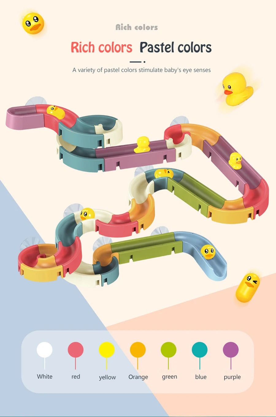 Baby Bath Toys Wall Bathtub Toy Assembling Slide Wind-Up Duck Slide Bathroom Shower Tracks Water Toys for Toddlers Kids Gifts
