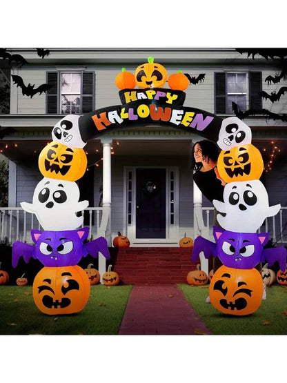 8 FT Halloween Cute Pumpkin Archway Inflatables Outdoor Decoration Archway Halloween Blow Up for Yard with Build-in LED Lights, Inflatable Arch Yard Outside Pumpkin Decor for Party, Garden