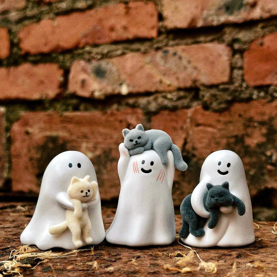 Behold My Cat Ghost Blind Box Glow In The Dark Mini Resin Figurine Cute Ghost With Cat Desktop Ornament Healing Surprise Gifts
