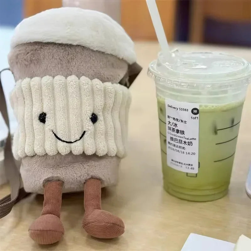 Replica Cartoon Coffee Milk Tea Bag Interesting Pendant Plush Toy Keychain Dolls Accompanying Cups Crossbody Plush Bags