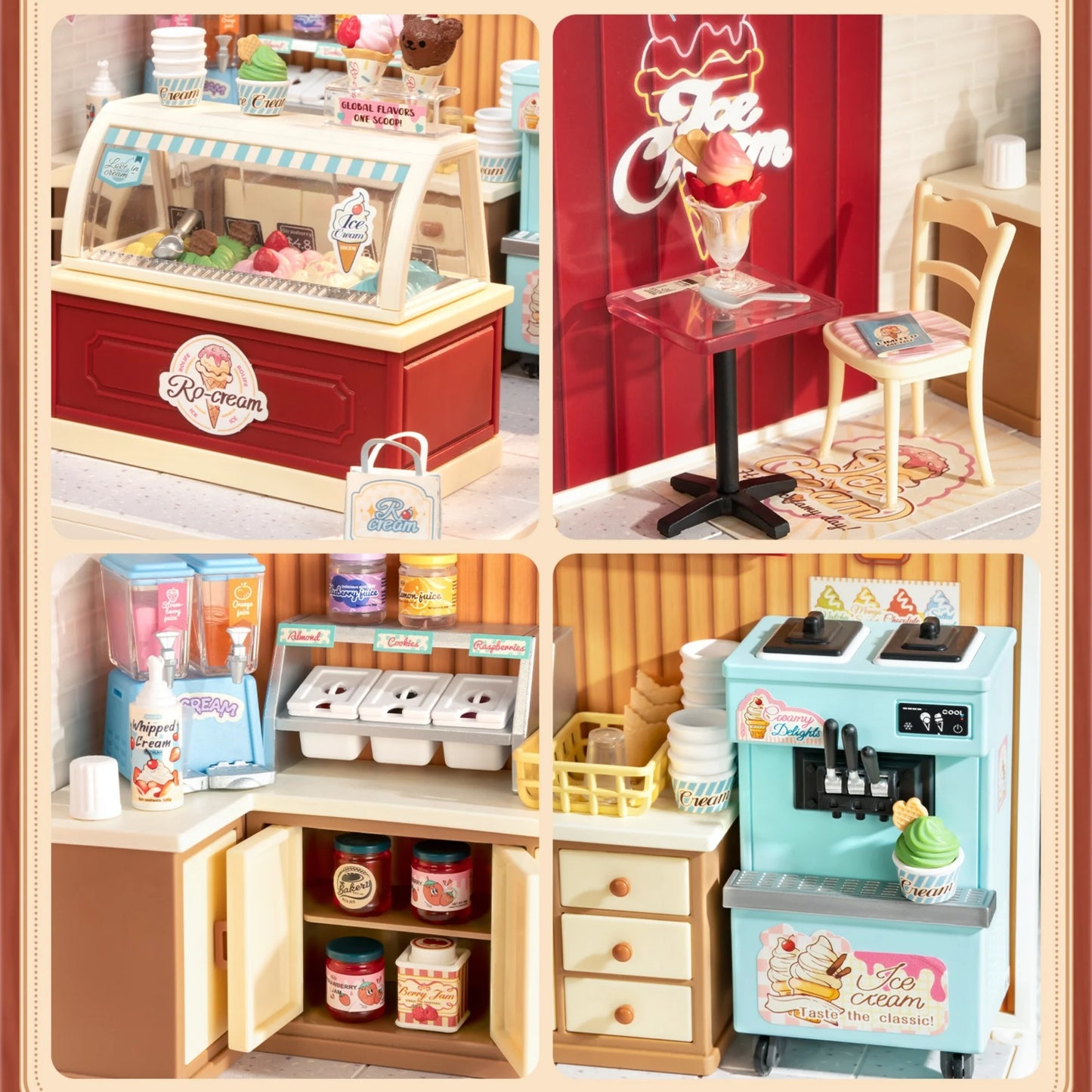 Rolife DIY Miniature House Kit Flavorful Ice Cream Super Creator Dollhouse 3D Puzzle Model Building Kit with LED for Desk Decor