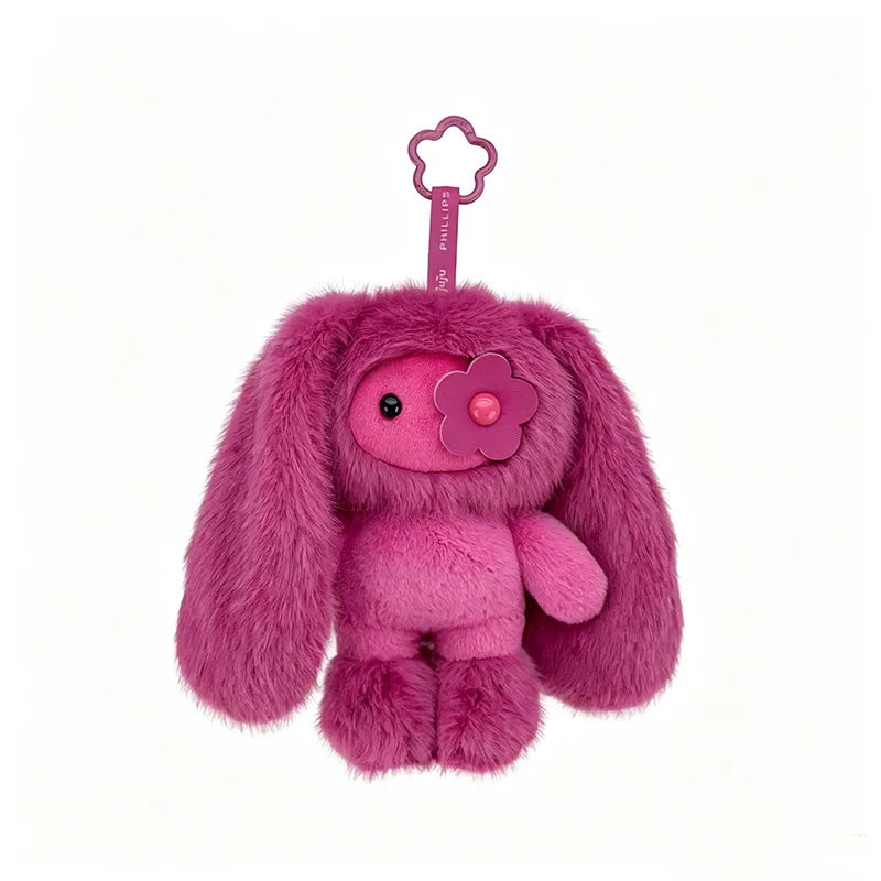 Cute Juju Rabbit Plush Keychain Flower Eye Bunny Stuffed Doll Kawaii Long Ears Animals Bag Pendant Car Keyring Toy Gift for Girl