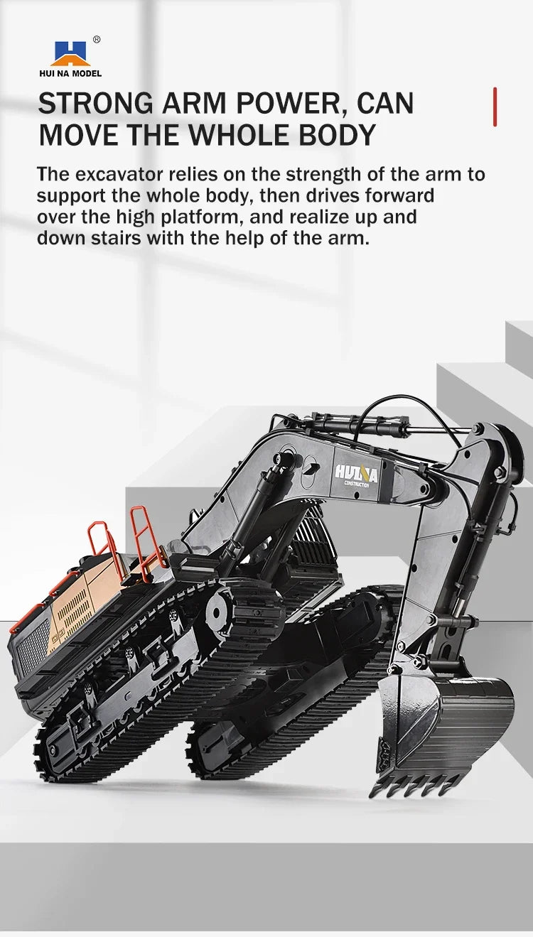 HUINA 1592 1:14 Scale RC Excavator 22 Channels 2.4G Semi-Alloy Remote Control Engineering Crawler Tractor Children's Gift