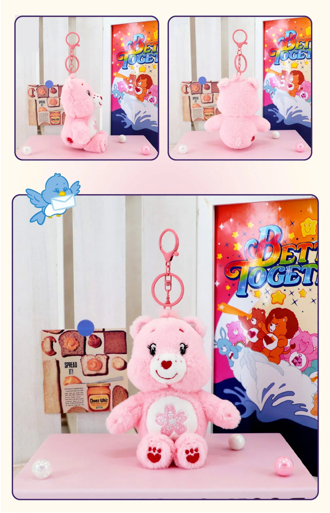 Care Bears Plush Toy Kawaii Squeak Sound Keychain 15cm Pendant Cute Cartoon Keychain Bag Luggage Decor Holiday Birthday Gift