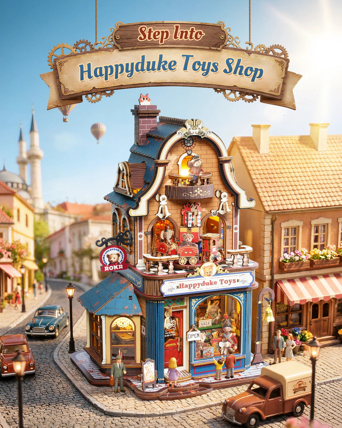 ROKR Wooden 3D Puzzle Happyduke Toys Music Box Model Building Kit with LED Light for Home Decor Mini Dollhouse DIY Toys Holiday Gift for Adults Teens