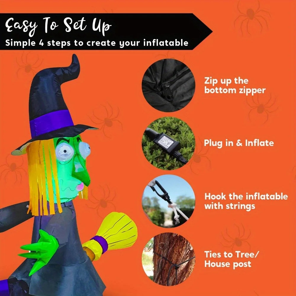 4FT Halloween Witch Inflatable Witch with Build-in LED Lights Outdoor Blow Up Decor for Yard Trees & Parties | Witch Decorations, Halloween Inflatables Outdoor, Blow Up Yard Decor