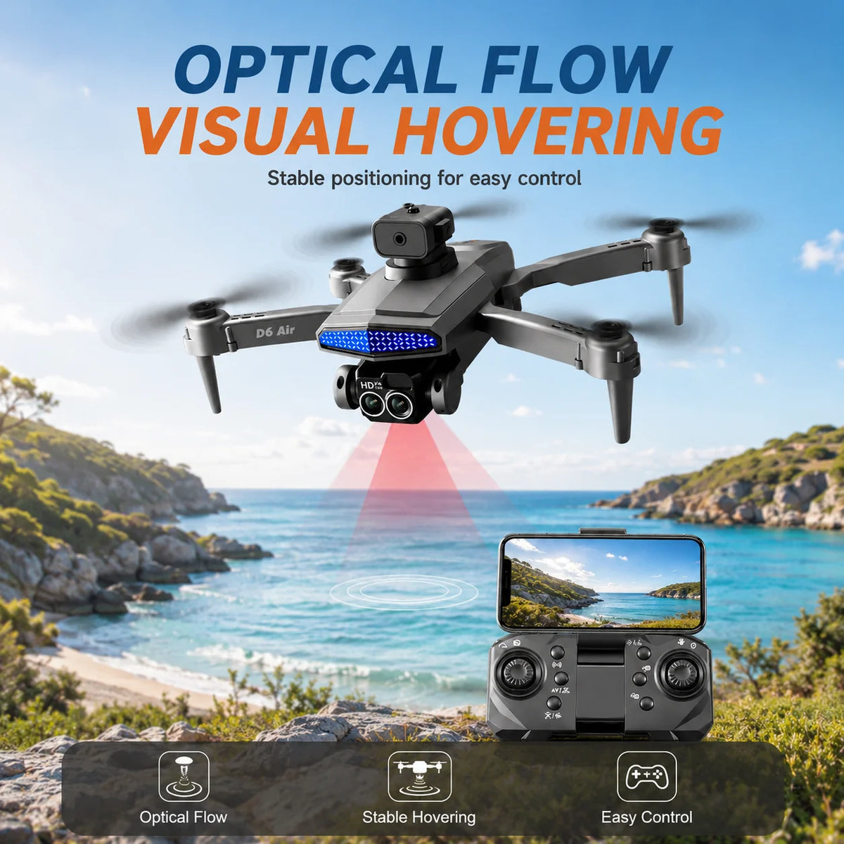 ZNLYRION D6 Air Foldable RC Drone 4K Dual Camera WiFi FPV Quadcopter with Optical Flow Hovering 540° Obstacle Avoidance 50X Zoom 2.4GHz 4CH Remote Control Drone with Storage Bag