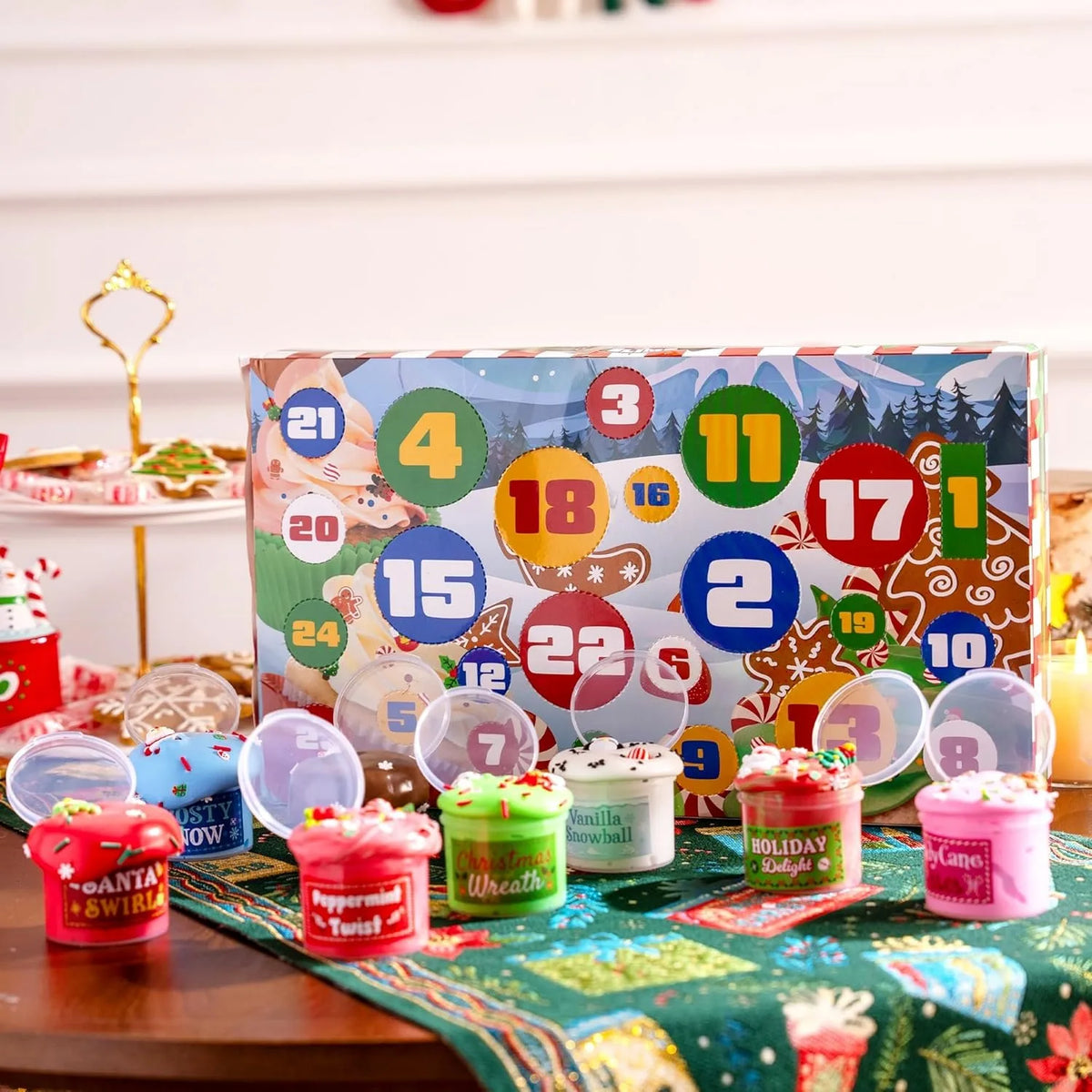 2026 Slime Christmas Advent Calendar 24 Days Christmas Countdown Calendar Kit with Xmas Dessert Theme Accessories, Xmas Party Favors Supplies, Kids Fun Gifts for Boys Girls
