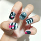 Sweet Cool Y2K Black White Contrast Press On Nails With Heart Music Note Cartoon Bear Print Unique Minority Reusable