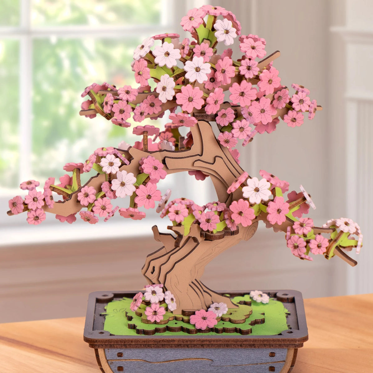 Rolife DIY Wooden 3D Puzzle Sakura Bonsai Model Building Kit for Home Decor Christmas Birthday Gifts for Adults Kids Friends